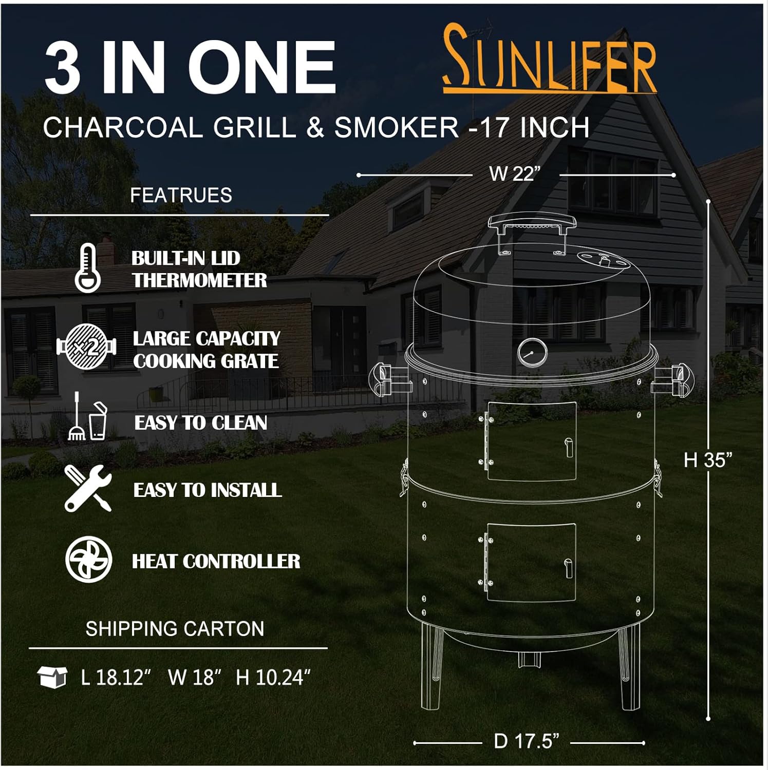 Portable Charcoal BBQ Grill: Outdoor Small Charcoal Grills with Meat Smoker Combo for Backyard Patio Barbecue | Outdoor Smoking | Camping BBQ | Outside Cooking