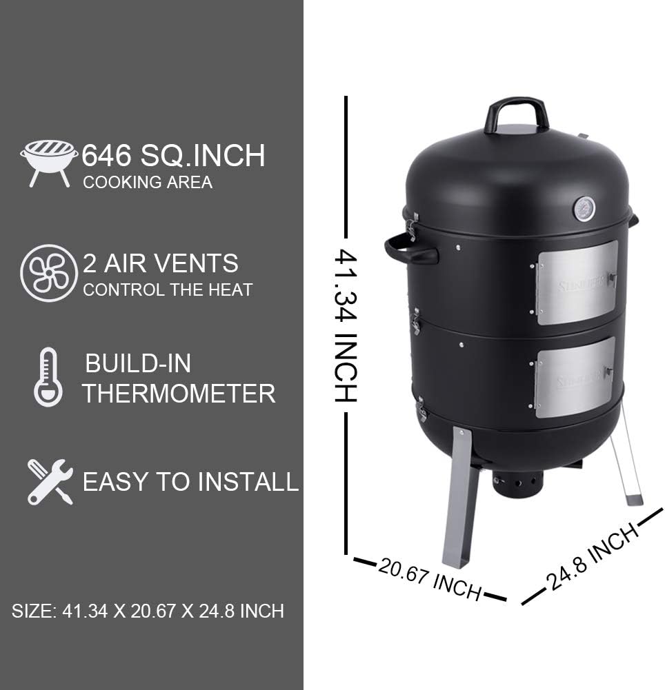 Portable Charcoal BBQ Grill: Outdoor Small Charcoal Grills with Meat Smoker Combo for Backyard Patio Barbecue | Outdoor Smoking | Camping BBQ | Outside Cooking
