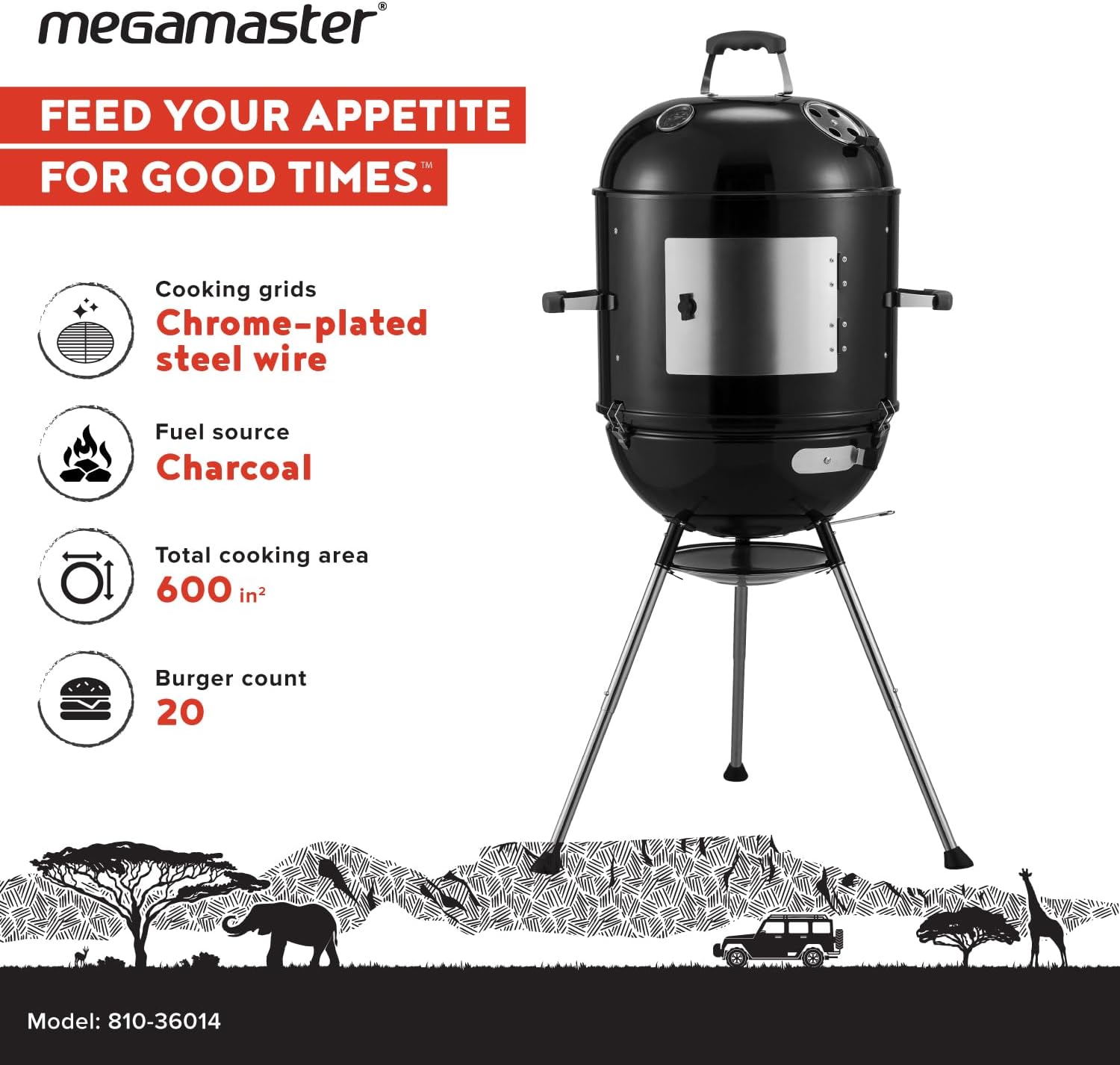 Premium Charcoal Grill, 18 Heavy Duty Charcoal Kettle Grill, Outdoor Cooking, Camping Patio, Backyard, Tailgating, Black