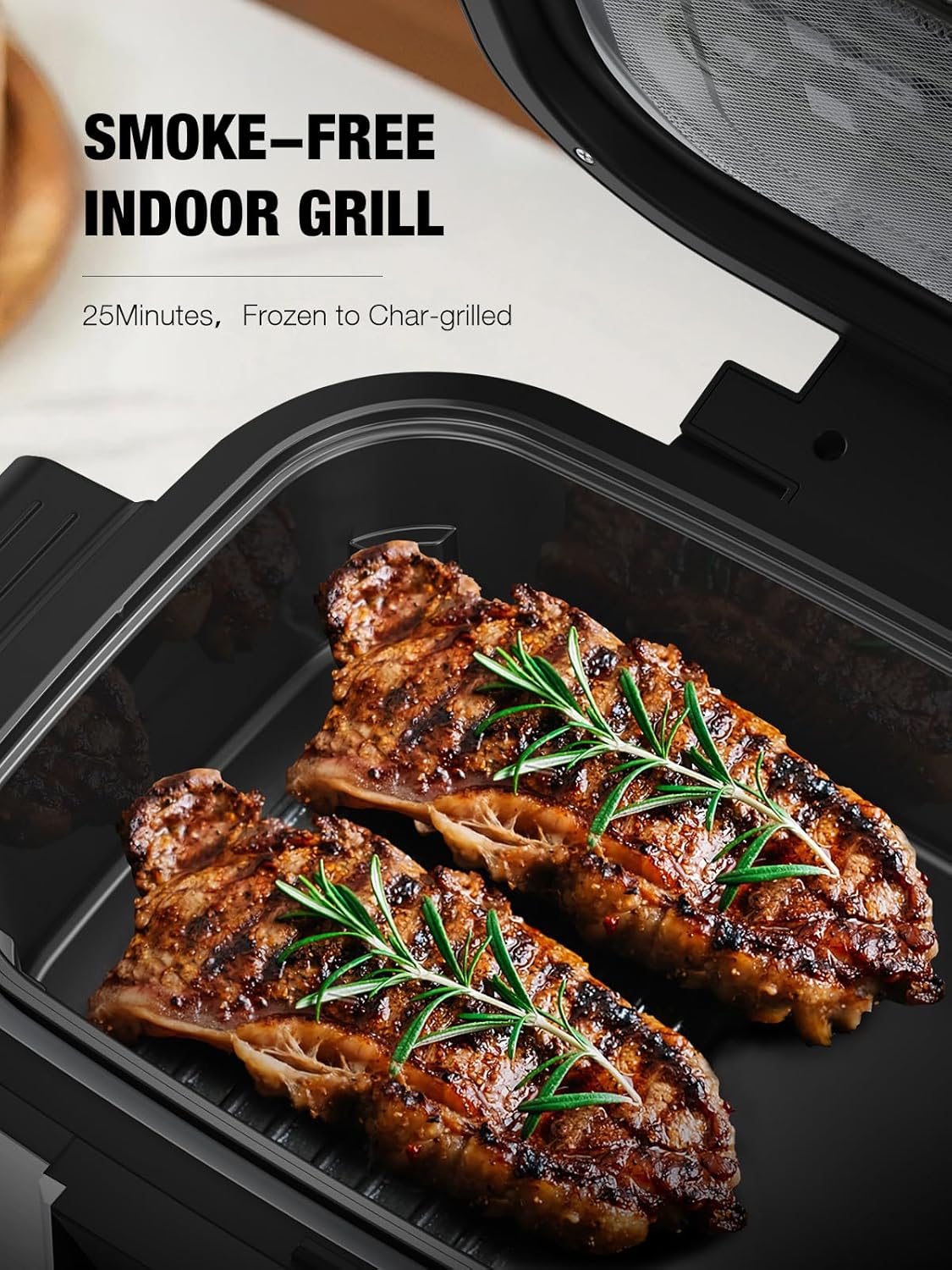 COWSAR 5-IN-1 Indoor Electric Grill, Nonstick Smokeless Indoor Grill with Grill, Air Fry, Dehydrate, Bake  Roast, 5QT Smart Air Fryer Grill Combo, Dishwasher Safe, 1450W, Black
