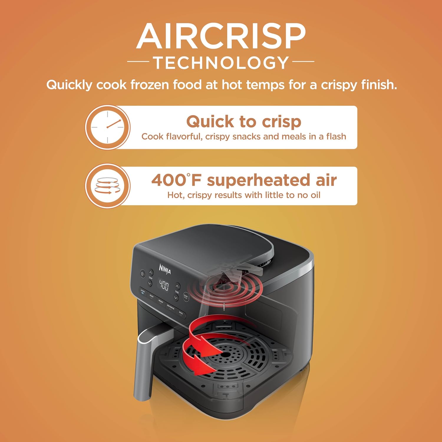 Ninja | Air Fryer | 6.5 QT Pro XL Capacity fits 9lbs of Wings | 6-in-1 Max Crisp, Air Fry, Roast, Bake, Reheat  Dehydrate | Nonstick Basket, Crisper Plate  Recipe Guide | Grey | AF181