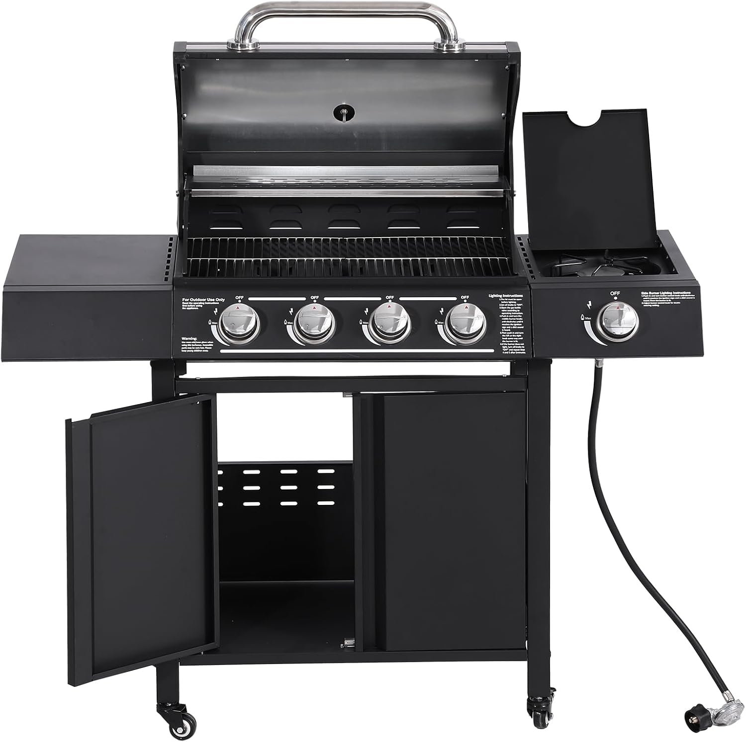 TITIMO 4-Burner Propane Gas Grill with Side Burner Gas Pipe and Stainless Steel Grates 50,000BTU Outdoor Cooking BBQ Grills Perfect Patio Garden Barbecue Grill