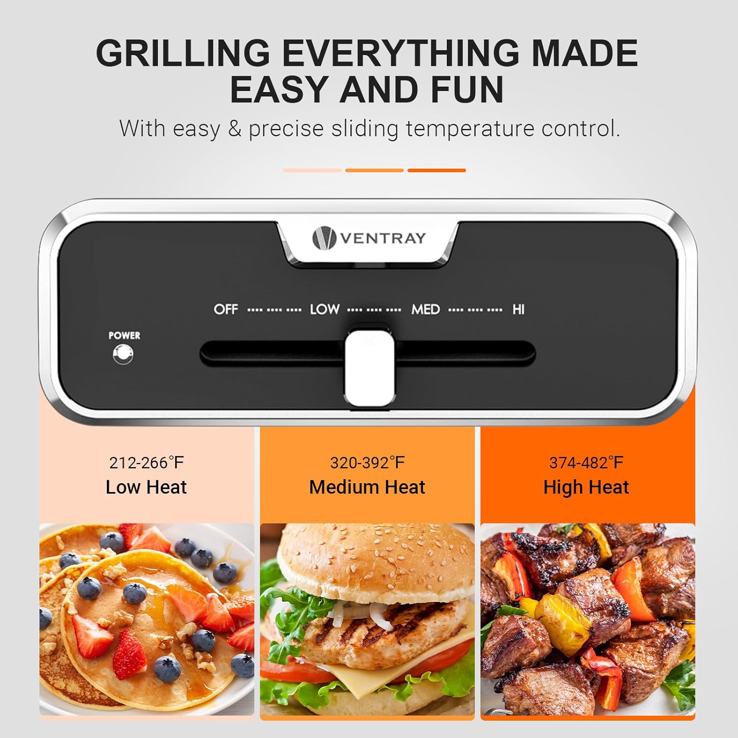 Ventray Electric Skillet with Lid Indoor Electric Grill, Nonstick Cooking Surface for Frying, Sauteing, Simmering and Braising, Adjustable Temp Portable Korean BBQ Grill with Removable Griddle Plate