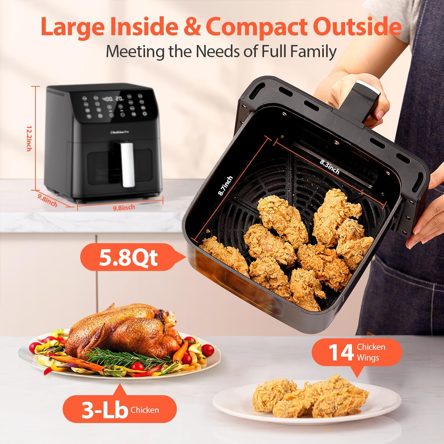 Beelicious 5.8QT Large Air Fryer, 12-in-1 Digital Airfryer with Clear Window, 40+ Recipes, Flavor-Lock Tech, Shake Reminder, Compact, Quiet, Dishwasher Safe, Nonstick (Black) Beelicious 5.8QT Large Air Fryer, 12-in-1 Digital Airfryer with Clear Window, 40+ Recipes, Flavor-Lock Tech, Shake Reminder, Compact, Quiet, Dishwasher Safe, Nonstick (Black)
