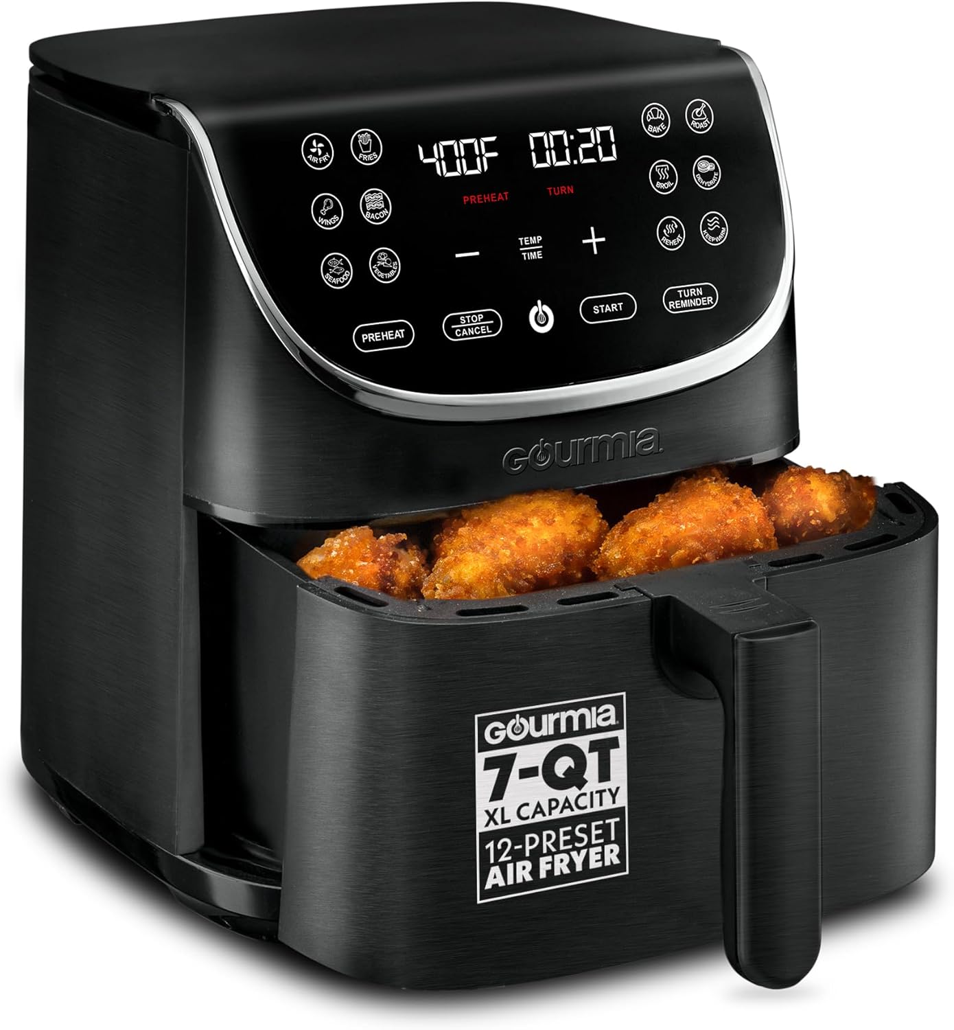 Gourmia Air Fryer - 7 Qt Large Capacity, FryForce 360º, Digital Display with 12 Presets, Roast, Bake, Broil, Dehydrate, Dishwasher Safe Accessories, Black Gourmia Air Fryer - 7 Qt Large Capacity, FryForce 360º, Digital Display with 12 Presets, Roast, Bake, Broil, Dehydrate, Dishwasher Safe Accessories, Black
