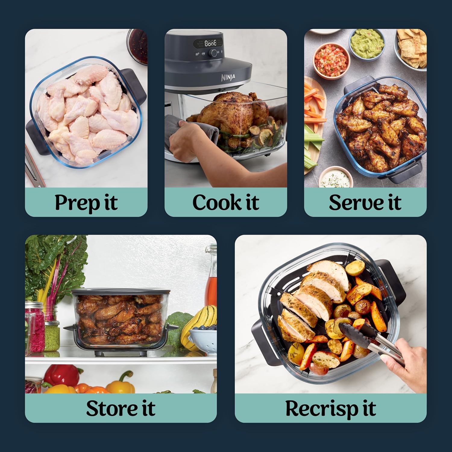 Ninja Crispi Pro 6-in-1 Glass Air Fryer | 6qt  2.5qt Glass Containers with Storage Lids | Non-Toxic | Meal Prep, Microwave, Freezer  Dishwasher Safe | Air Fry, Bake  More | Cyberspace | AS101CY