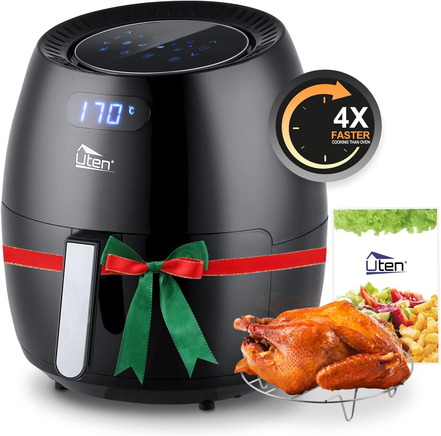 Air Fryer 5.8QT/5.5L, Uten 1700W AirFryer High-Power Electric Hot Temperature Control  Timer Knob, Non Stick Fry Basket, Dishwasher Safe, Apply to Party, Afternoon Tea, Black