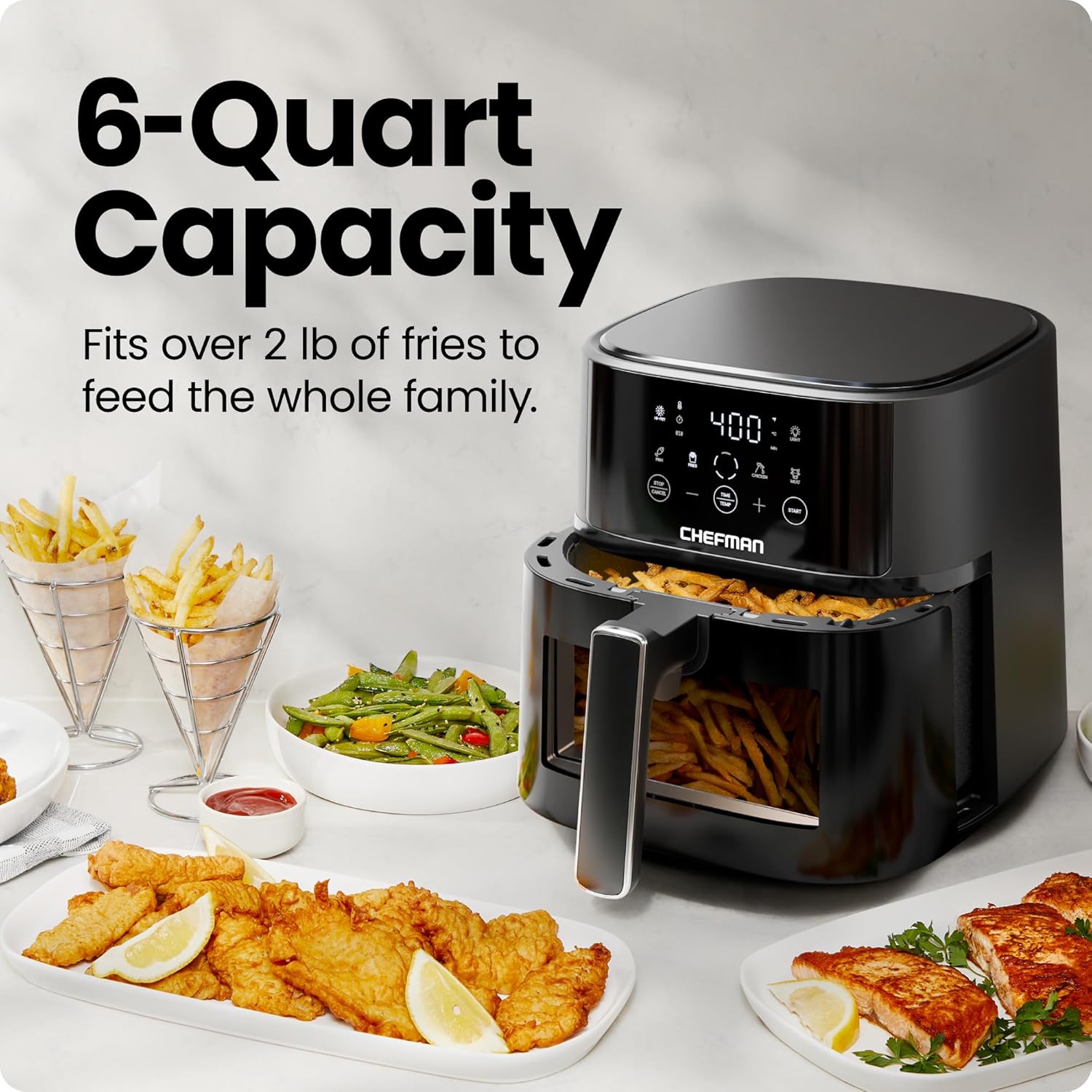 Chefman Air Fryer – 6 QT Compact Airfryer for Quick  Easy Meals in Minutes, Features Hi-Fry Technology for Extra Crisp, Touchscreen Controls with 4 Presets, Nonstick  Dishwasher Safe Basket - Black