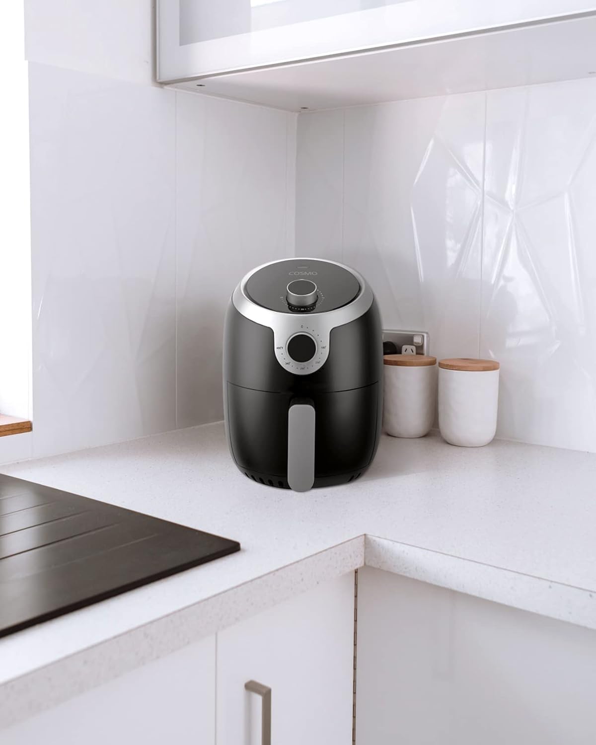 COSMO COS-23AFAKB 2.3 Quart Electric Small Air Fryer with Temperature Control, Timer, Auto Shut-Off, Non-Stick Frying Tray, 1000W Compact Mini Air Fryer (2.3 Quarts, Stainless Steel/Black)