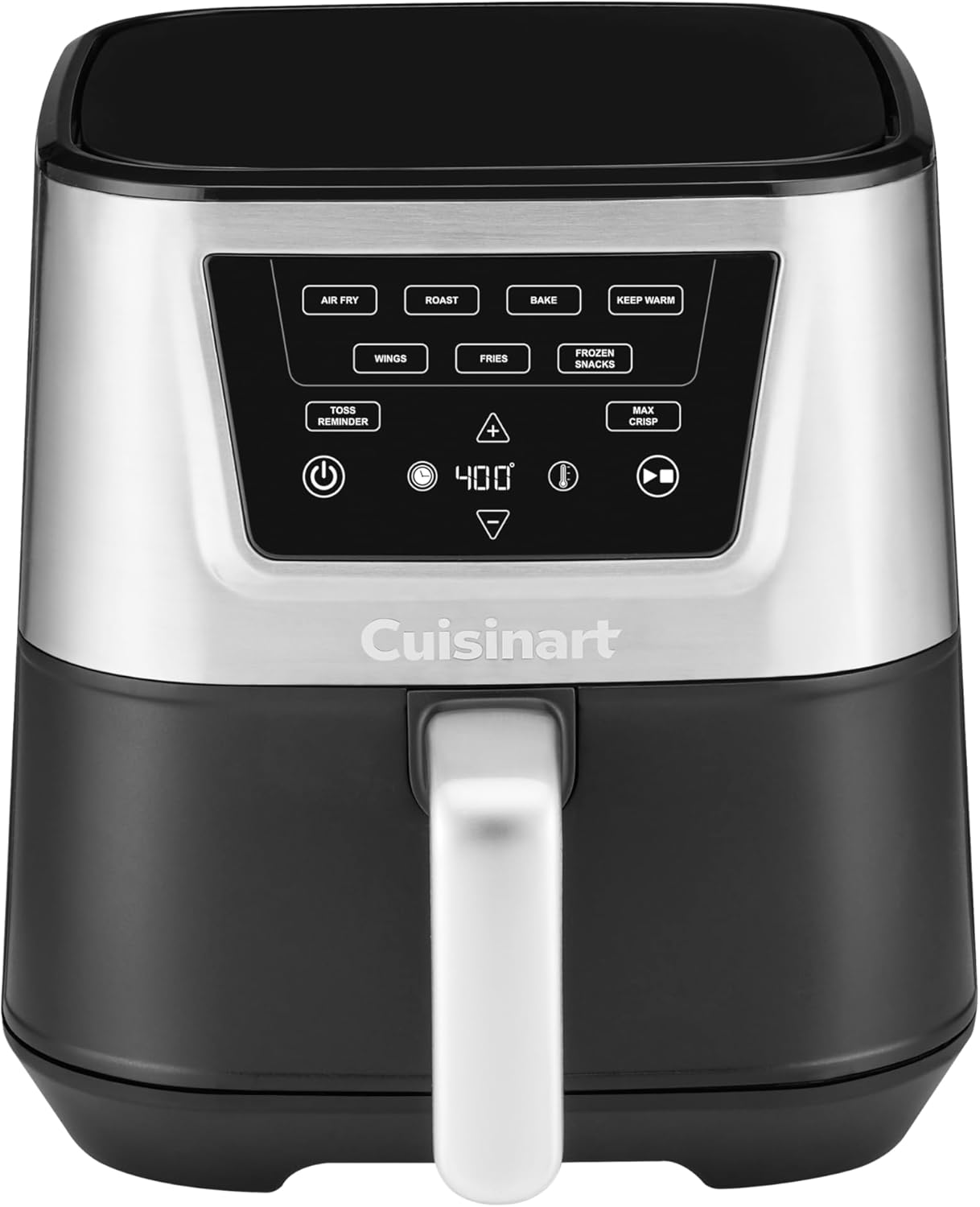 Cuisinart Air Fryer, Large 6-Quart Basket with 4 Cooking Functions to Air Fry, Bake, Roast, and Keep Warm, 3 Presets, PFAS-Free, Dishwasher-Safe Parts, AIR-180, Black  Stainless Steel