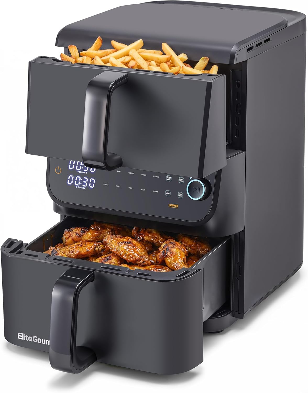 Elite Gourmet EAF2305 Glass Air Fryer, 2.4Qt Capacity, PFAS Free Ceramic Coated Ceralast™ Air Fry Rack, Adjustable Temperature 175°F to 400°F, 30-Minute Timer, 1150-Watts, 15 Recipes, Black Elite Gourmet EAF2305 Glass Air Fryer, 2.4Qt Capacity, PFAS Free Ceramic Coated Ceralast™ Air Fry Rack, Adjustable Temperature 175°F to 400°F, 30-Minute Timer, 1150-Watts, 15 Recipes, Black