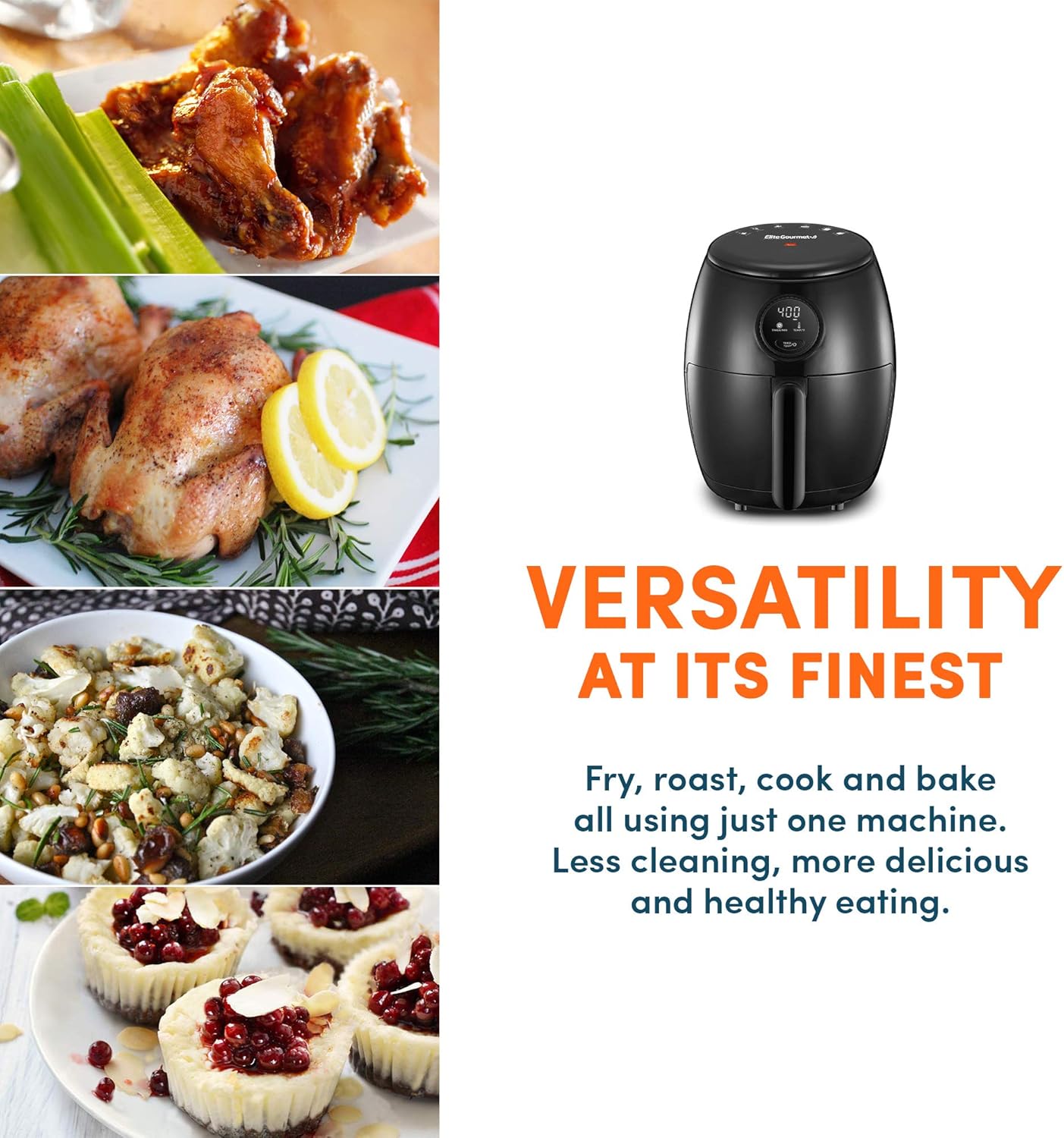 Elite Gourmet EAF2305 Glass Air Fryer, 2.4Qt Capacity, PFAS Free Ceramic Coated Ceralast™ Air Fry Rack, Adjustable Temperature 175°F to 400°F, 30-Minute Timer, 1150-Watts, 15 Recipes, Black Elite Gourmet EAF2305 Glass Air Fryer, 2.4Qt Capacity, PFAS Free Ceramic Coated Ceralast™ Air Fry Rack, Adjustable Temperature 175°F to 400°F, 30-Minute Timer, 1150-Watts, 15 Recipes, Black