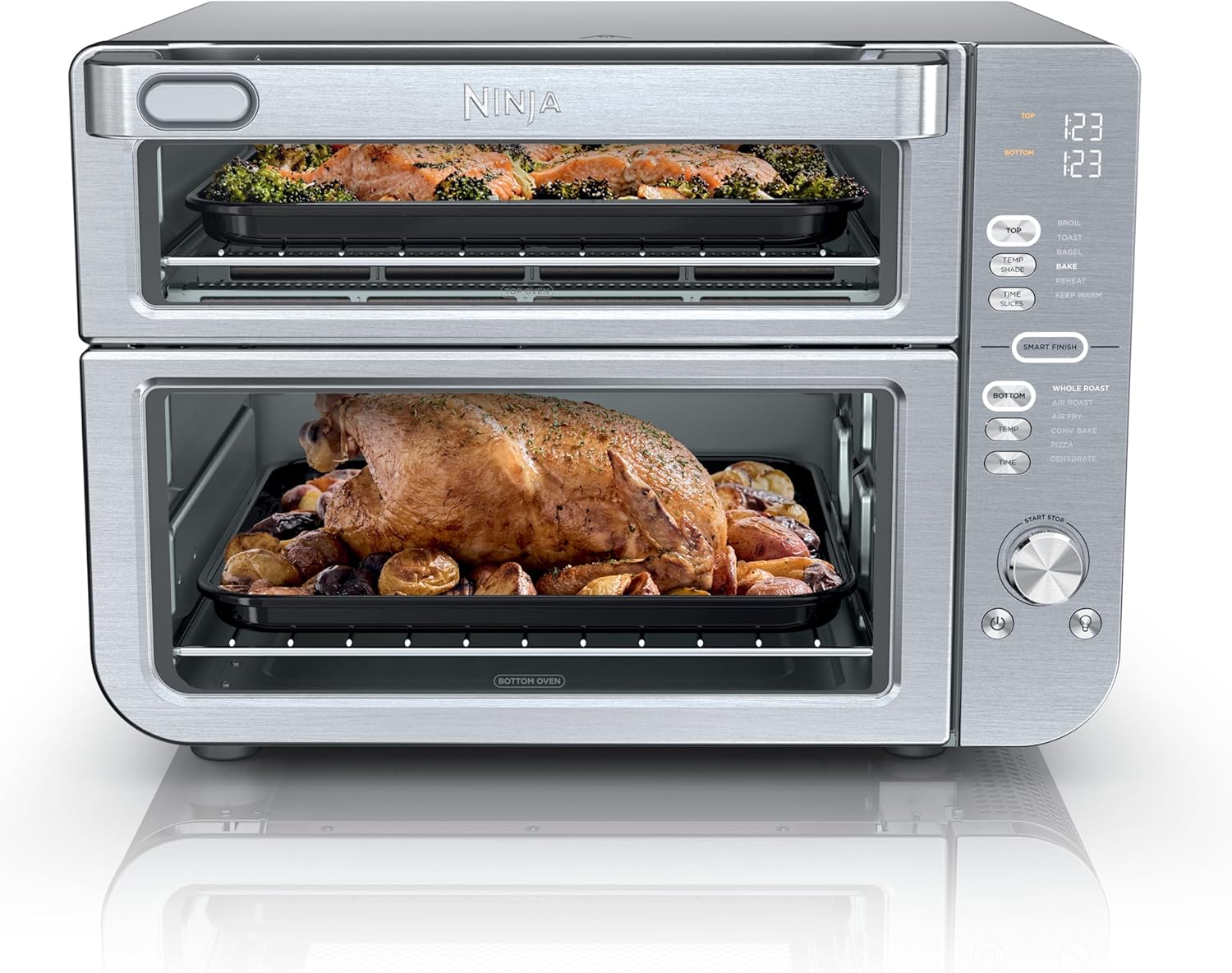 Ninja Air Fryer  Toaster Oven | Double Stack XL | Countertop Oven | 12-in-1 Fits 4.5lb Chicken  6lbs of Wings | SmartFinish Cook 2 Different Meals at the Same Time | Stainless Steel | DCT601