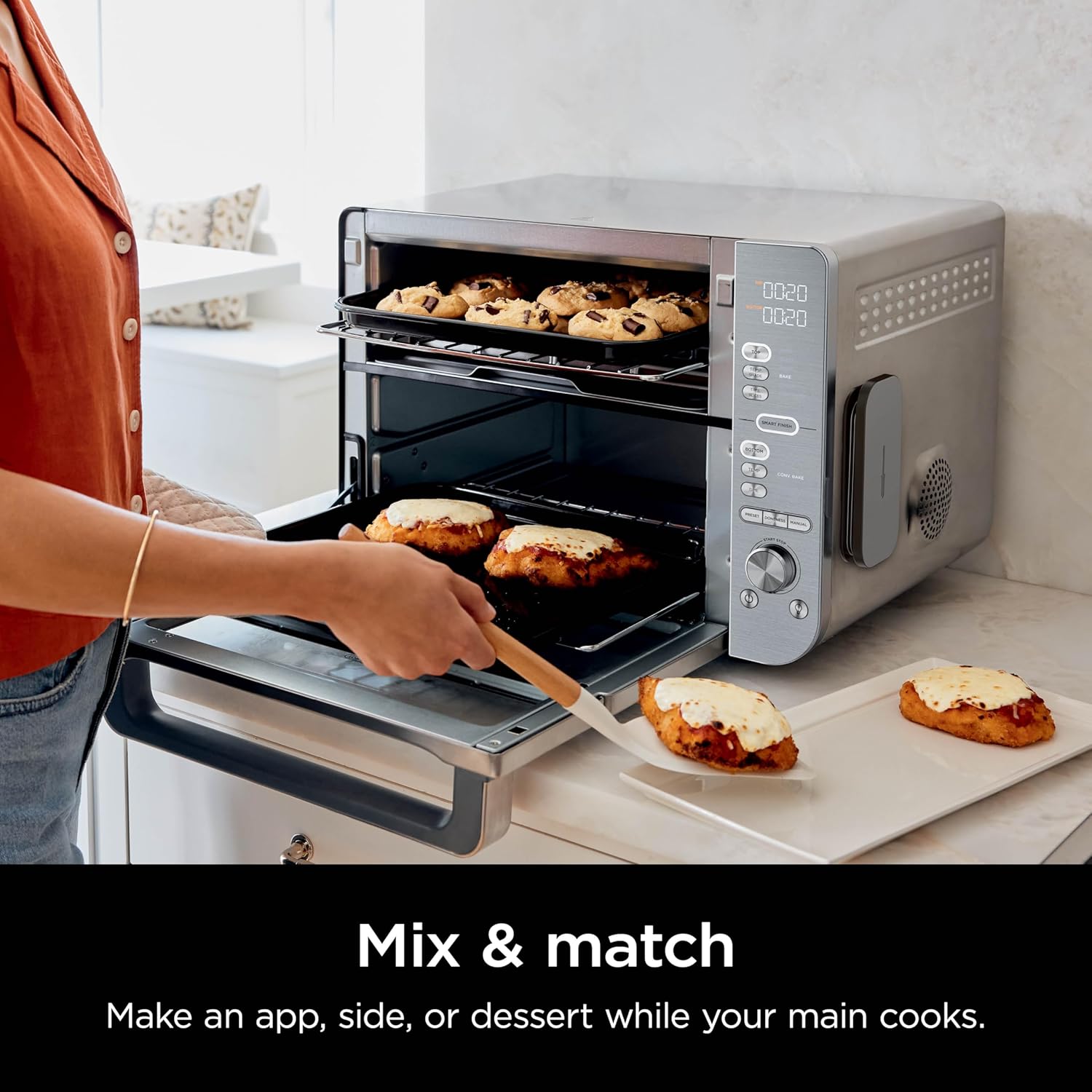 Ninja Air Fryer  Toaster Oven | Double Stack XL | Countertop Oven | 12-in-1 Fits 4.5lb Chicken  6lbs of Wings | SmartFinish Cook 2 Different Meals at the Same Time | Stainless Steel | DCT601