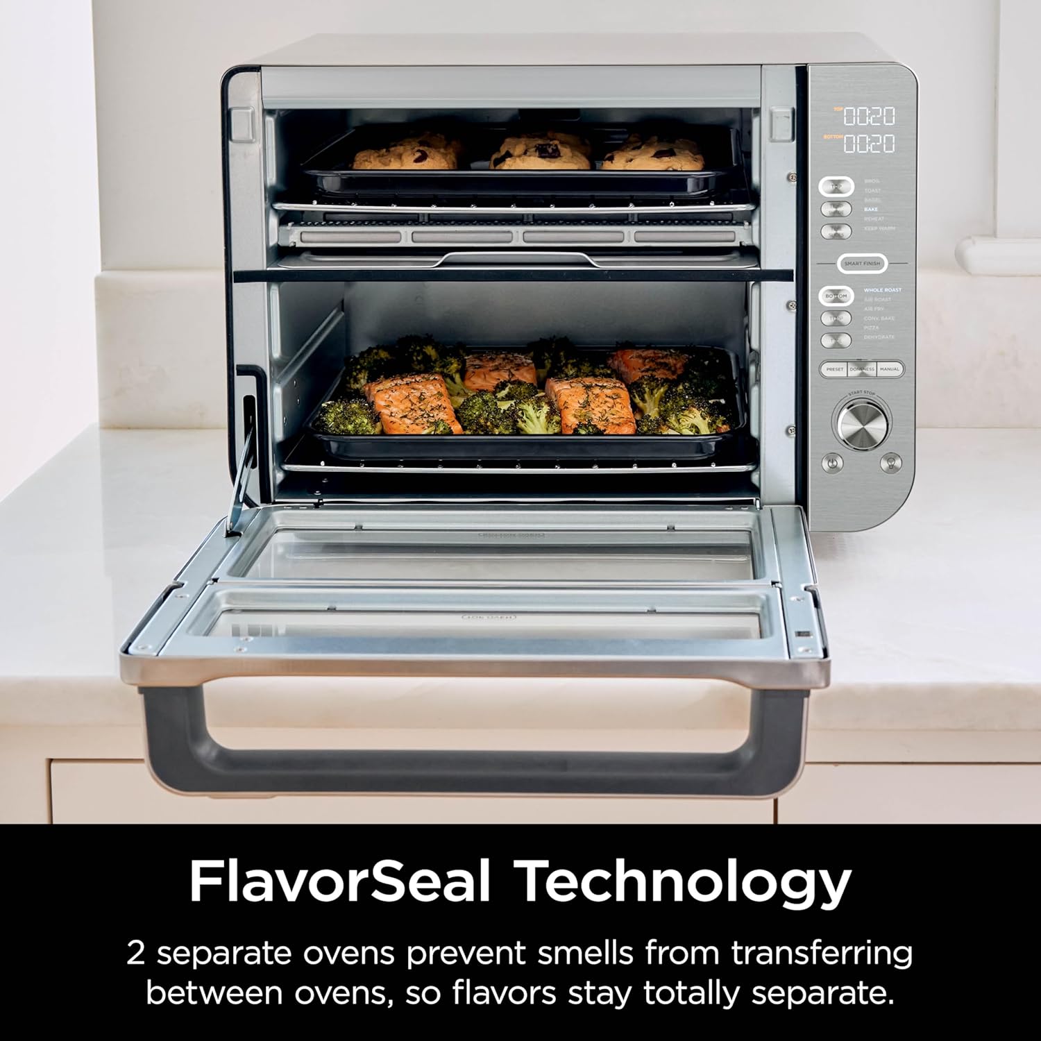 Ninja Air Fryer  Toaster Oven | Double Stack XL | Countertop Oven | 12-in-1 Fits 4.5lb Chicken  6lbs of Wings | SmartFinish Cook 2 Different Meals at the Same Time | Stainless Steel | DCT601