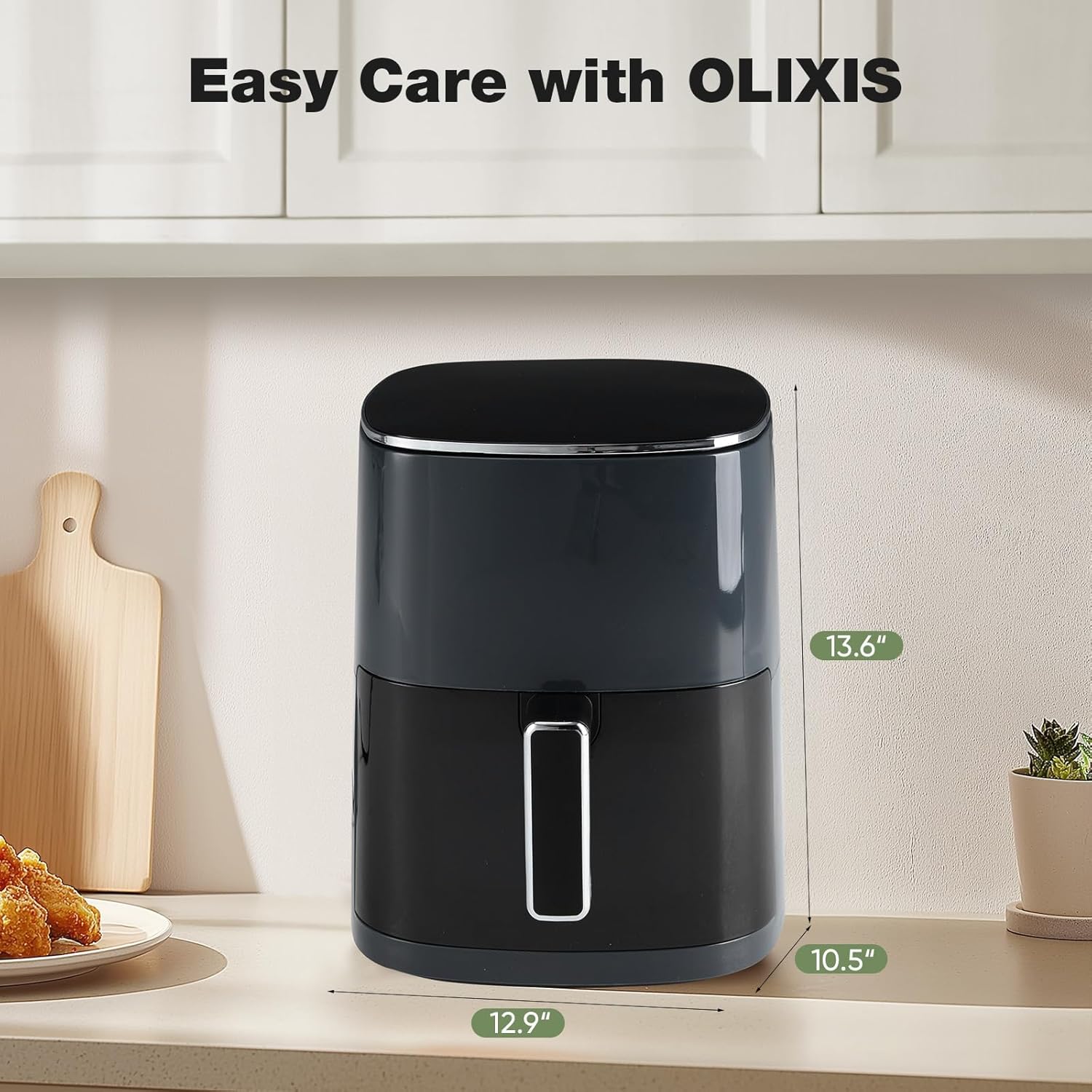 OLIXIS Air Fryer 6 Quart with Window Square Air Fryer 12-in-1 Air Fry, Roast, Reheat, Dehydrate, Bake, Steam, Fries, Custard, Chicken, Wings, Sea Food, Vegetabels,400F Beige