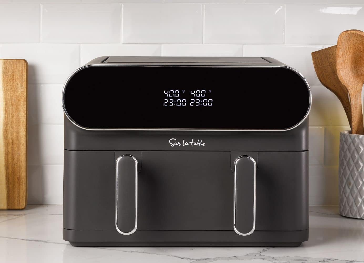 Sur La Table 11-Quart Digital Double Basket Air Fryer - 1700W Dual Zone with Touchscreen Display, Sync Cook  Separate Settings, Includes Crisper Tray  Separator, Safe Kitchen Appliance for Food Prep