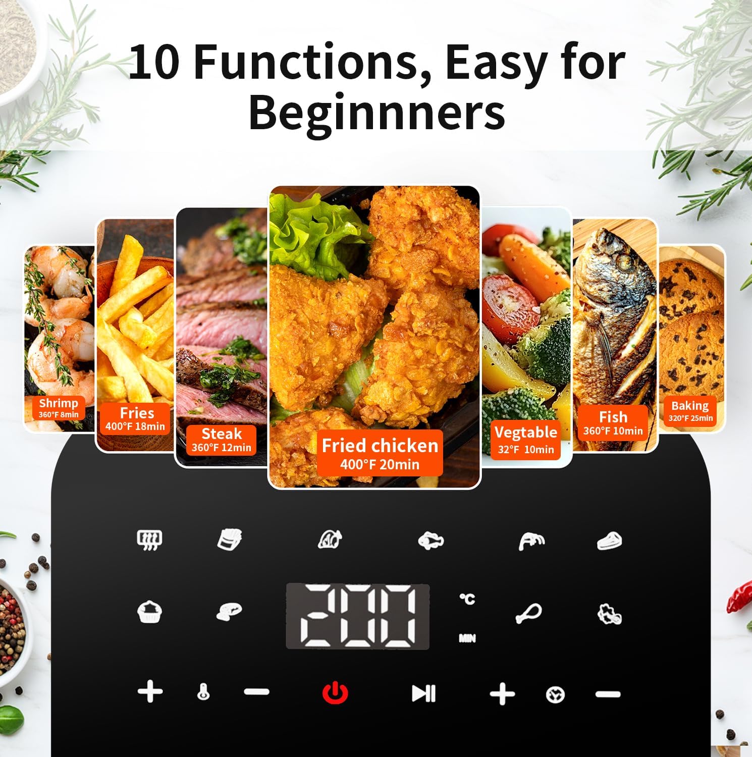 TOKIT Kitchen Air Fryer Countertop 10-in-1 with 4.8 QT Capacity Airfryer 95% Less Oil, 100+ Recipes, 1500W Max 400℉,Roast, Reheat, Dehydrate, Bake, Broil  More, Nonstick Basket Dishwasher-Safe, Gift