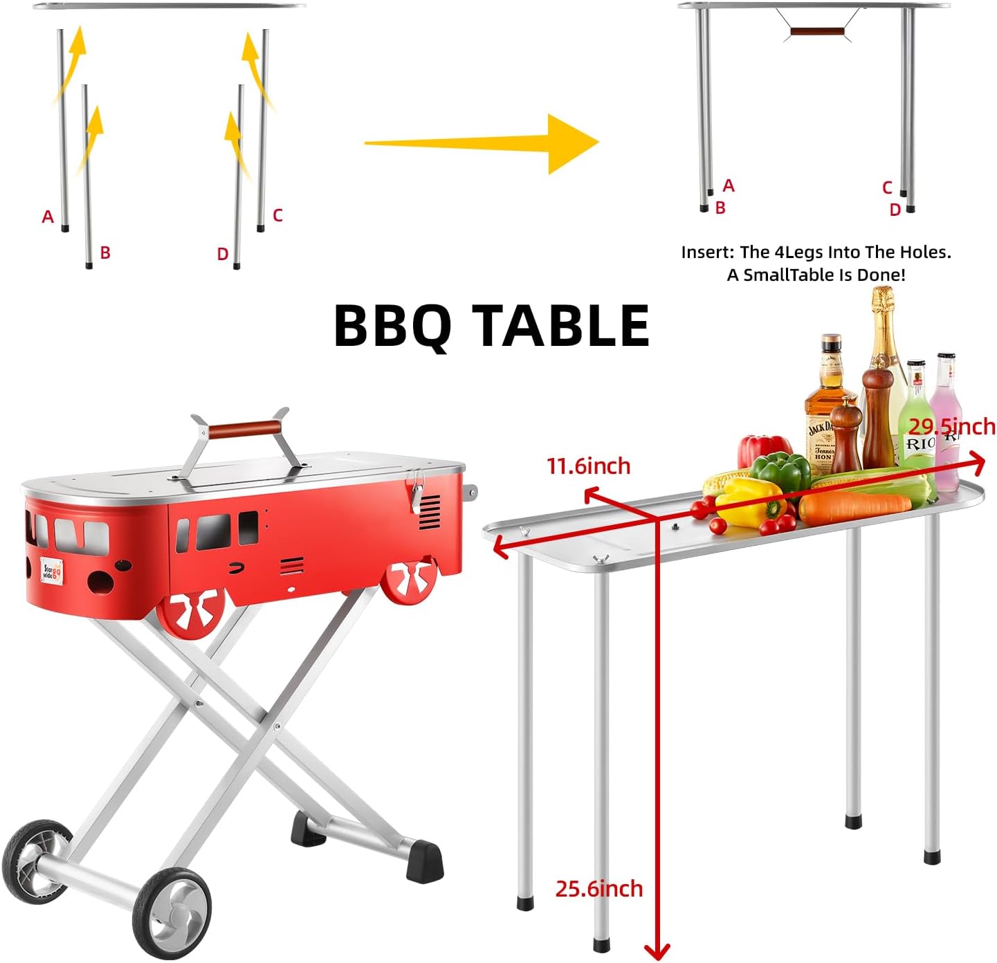 Bus Shape Charcoal Grill, Quick Set-up