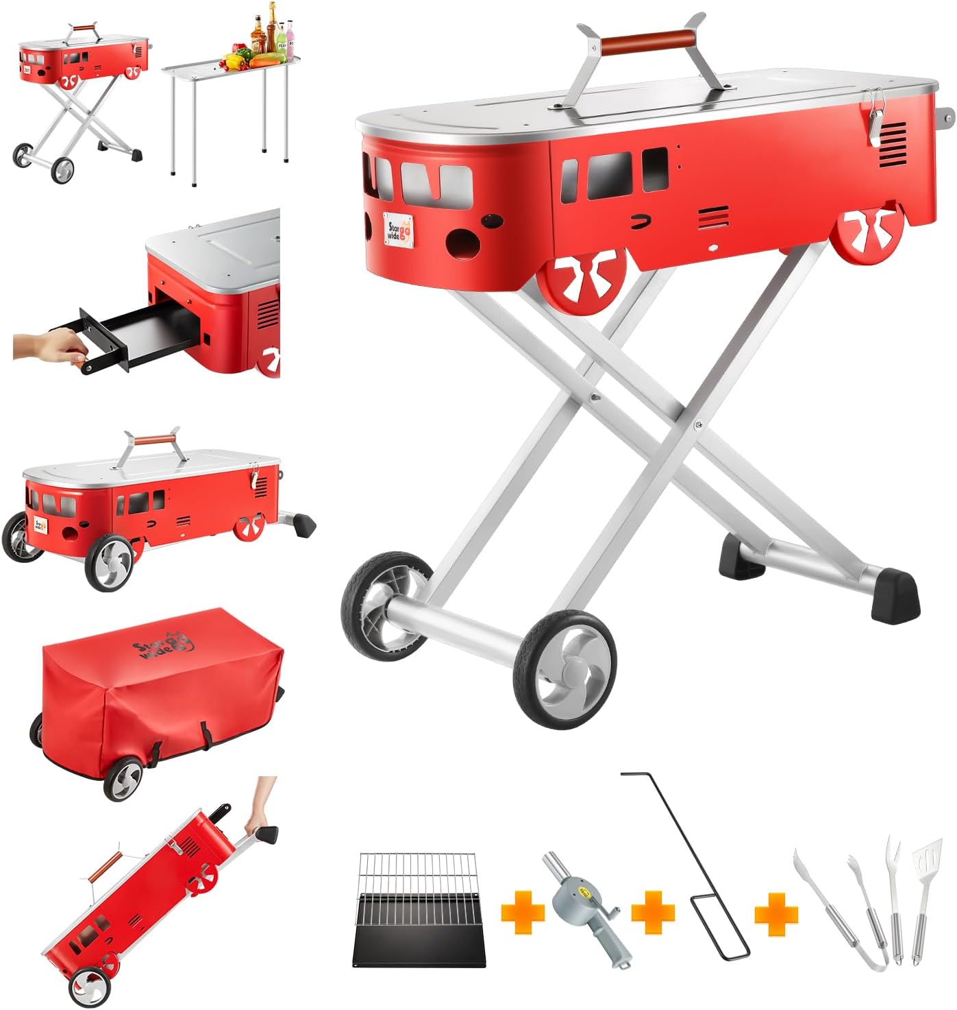 Bus Shape Charcoal Grill, Quick Set-up