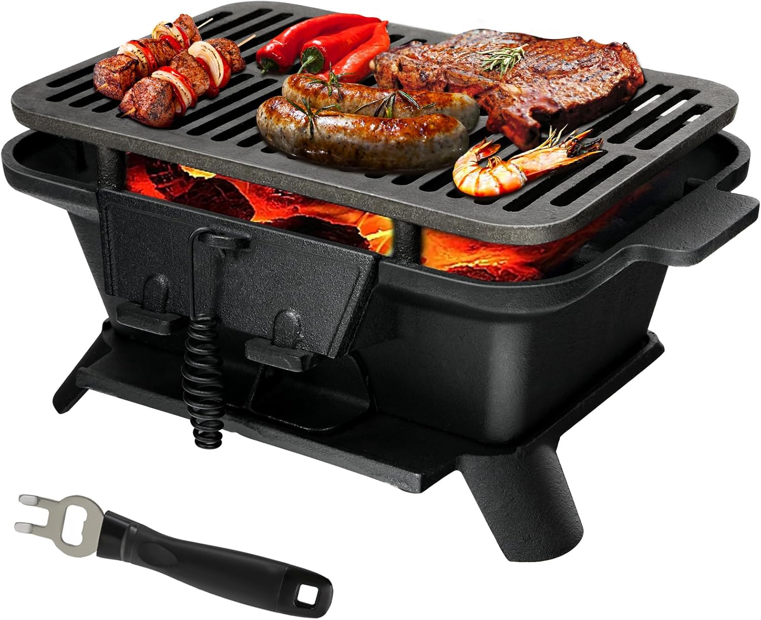 Giantex Portable Hibachi Grill, Double-sided Cast Iron Grill with Air Regulating Door  Fire Gate, Grate Lifter, Ideal for Outdoor Picnic, Camping  Backyard Barbecue Cooking