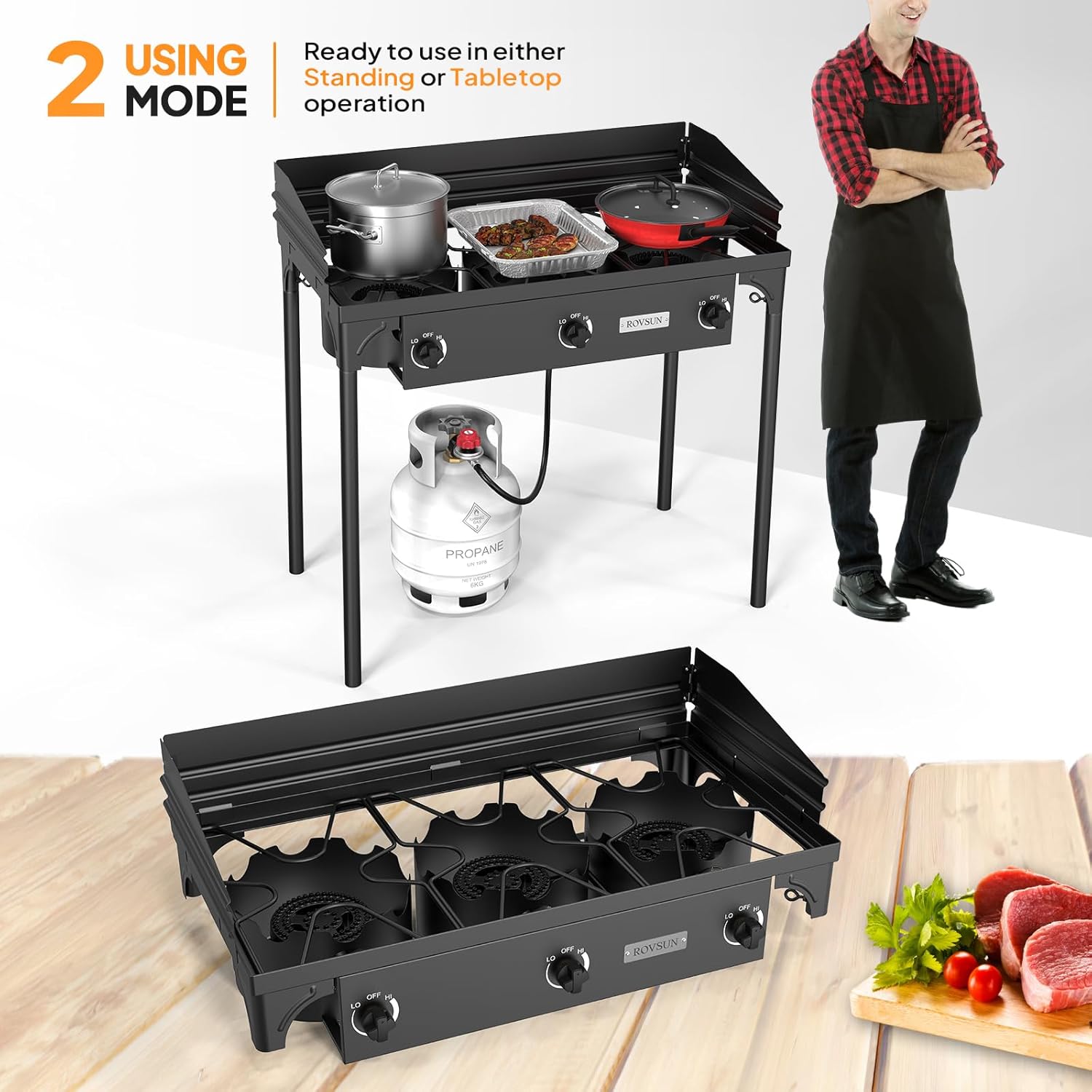 ROVSUN 3 Burner Propane Gas Stove with Carrying Bag, 225,000 BTU Patio Outdoor Camping Burner with Wind Panel CSA Listed Regulator, Picnic Cooker for Home Patio Cooking Brewing Turkey Frying Canning ROVSUN 3 Burner Propane Gas Stove with Carrying Bag, 225,000 BTU Patio Outdoor Camping Burner with Wind Panel CSA Listed Regulator, Picnic Cooker for Home Patio Cooking Brewing Turkey Frying Canning