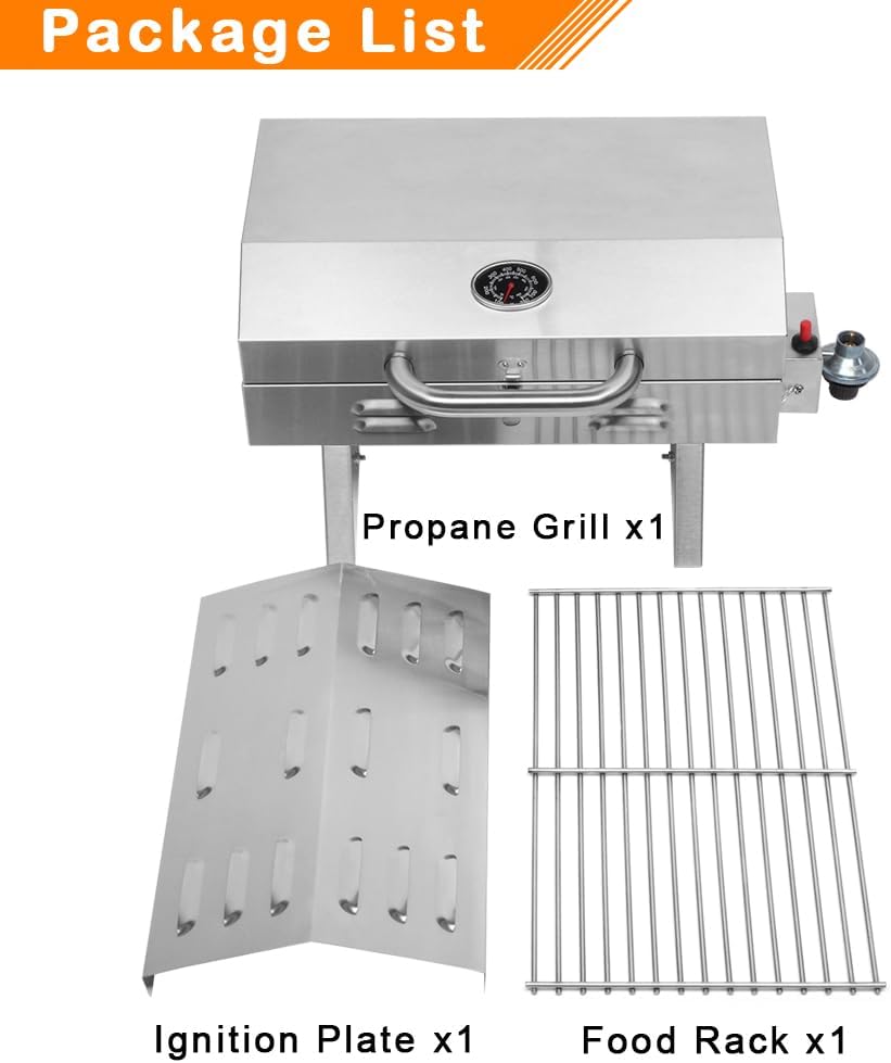 ROVSUN Portable Propane Gas Grill 12,000BTU, Tabletop Outdoor Cooking Grill for Picnic Camping RV Tailgating Patio Garden BBQ, Stainless Steel