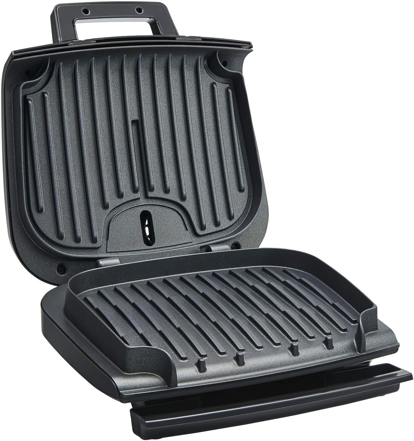 T-fal Stainless Steel Electric Grill 4 Servings Advanced Charcoal Filtration, 900 Watts Nonstick, Dishwasher Safe, Indoor, Frozen Food Silver and Black