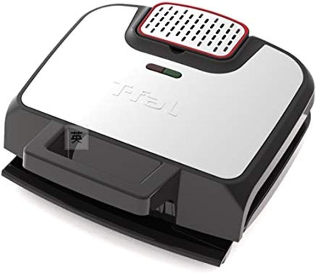 T-fal Stainless Steel Electric Grill 4 Servings Advanced Charcoal Filtration, 900 Watts Nonstick, Dishwasher Safe, Indoor, Frozen Food Silver and Black