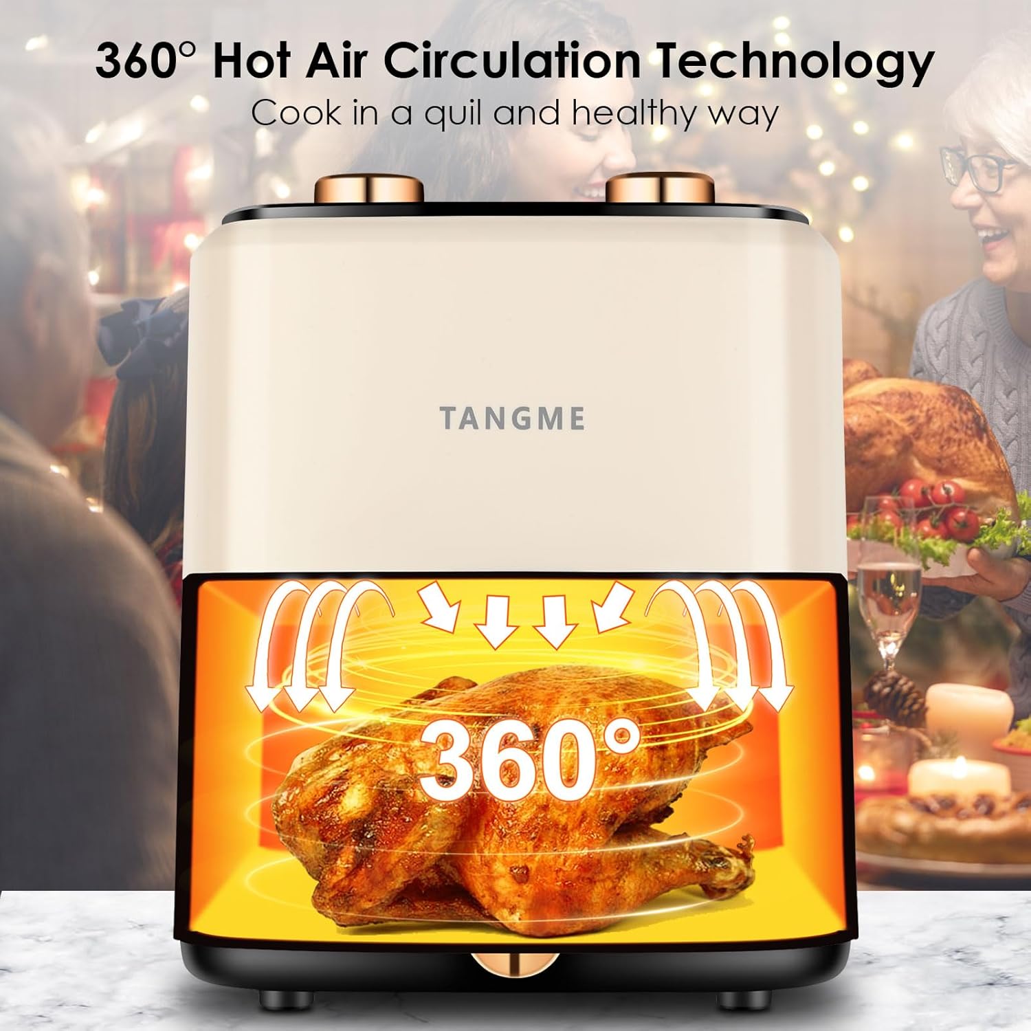 TANGME Air Fryer Oven, 5.8Quart Air Fryer with Viewing Window 1350w Electric Air Frying Toaster Oven for Baking, Roasting, Dehydrating, Auto Shutoff, Non-stick and Dishwasher Safe Basket