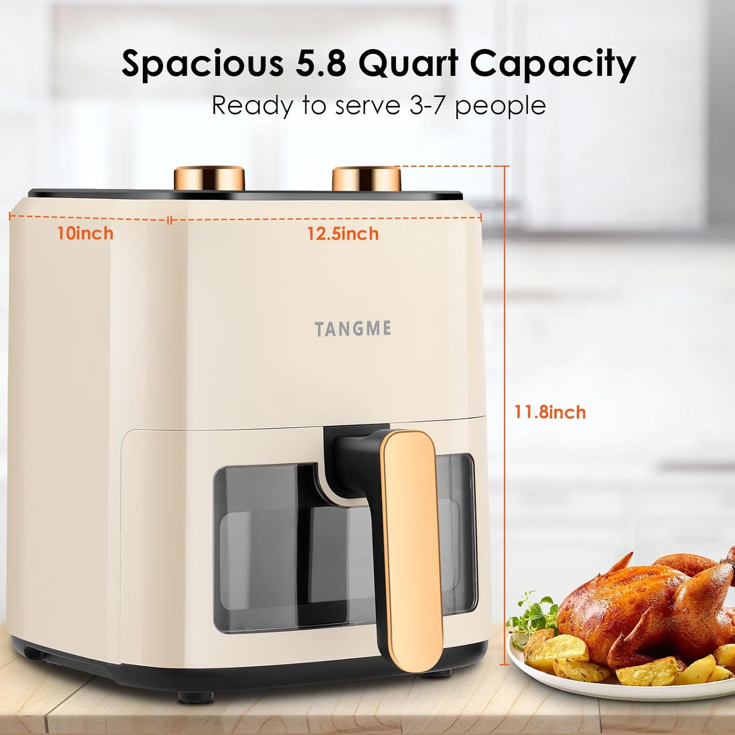 TANGME Air Fryer Oven, 5.8Quart Air Fryer with Viewing Window 1350w Electric Air Frying Toaster Oven for Baking, Roasting, Dehydrating, Auto Shutoff, Non-stick and Dishwasher Safe Basket