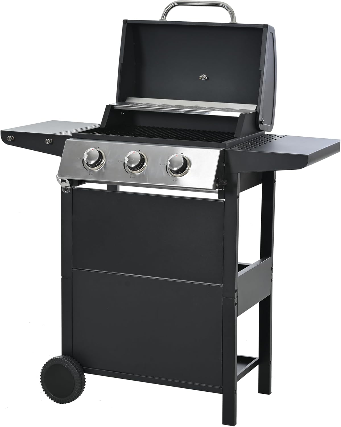 3 Burner Propane Grill, 41” BBQ Grill Outdoor Cooking with Thermometer, 25650 BTU Stainless Steel Portable Gas Grill with Top Cover Lid, Side Storage Shelves Wheels (41”L *13.3”W *40”H)
