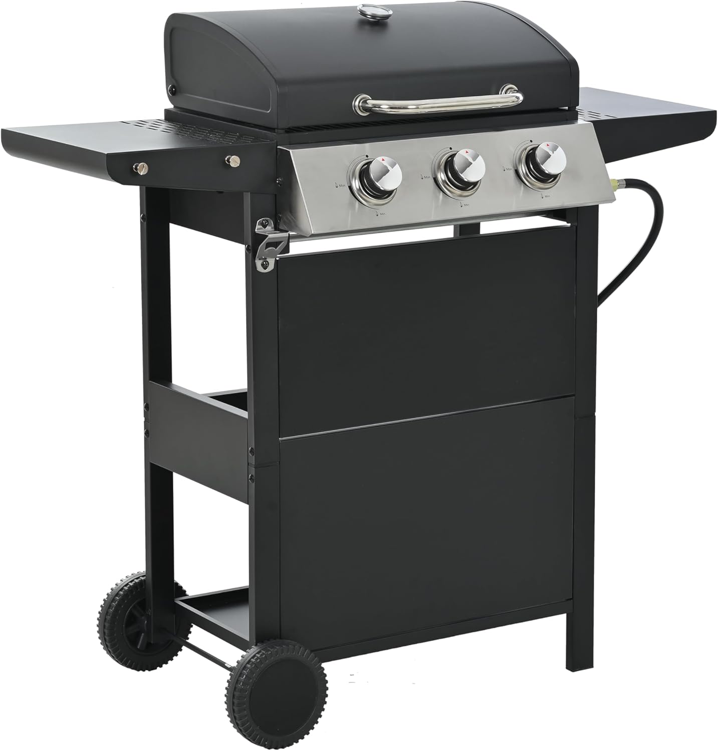 3 Burner Propane Grill, 41” BBQ Grill Outdoor Cooking with Thermometer, 25650 BTU Stainless Steel Portable Gas Grill with Top Cover Lid, Side Storage Shelves Wheels (41”L *13.3”W *40”H)