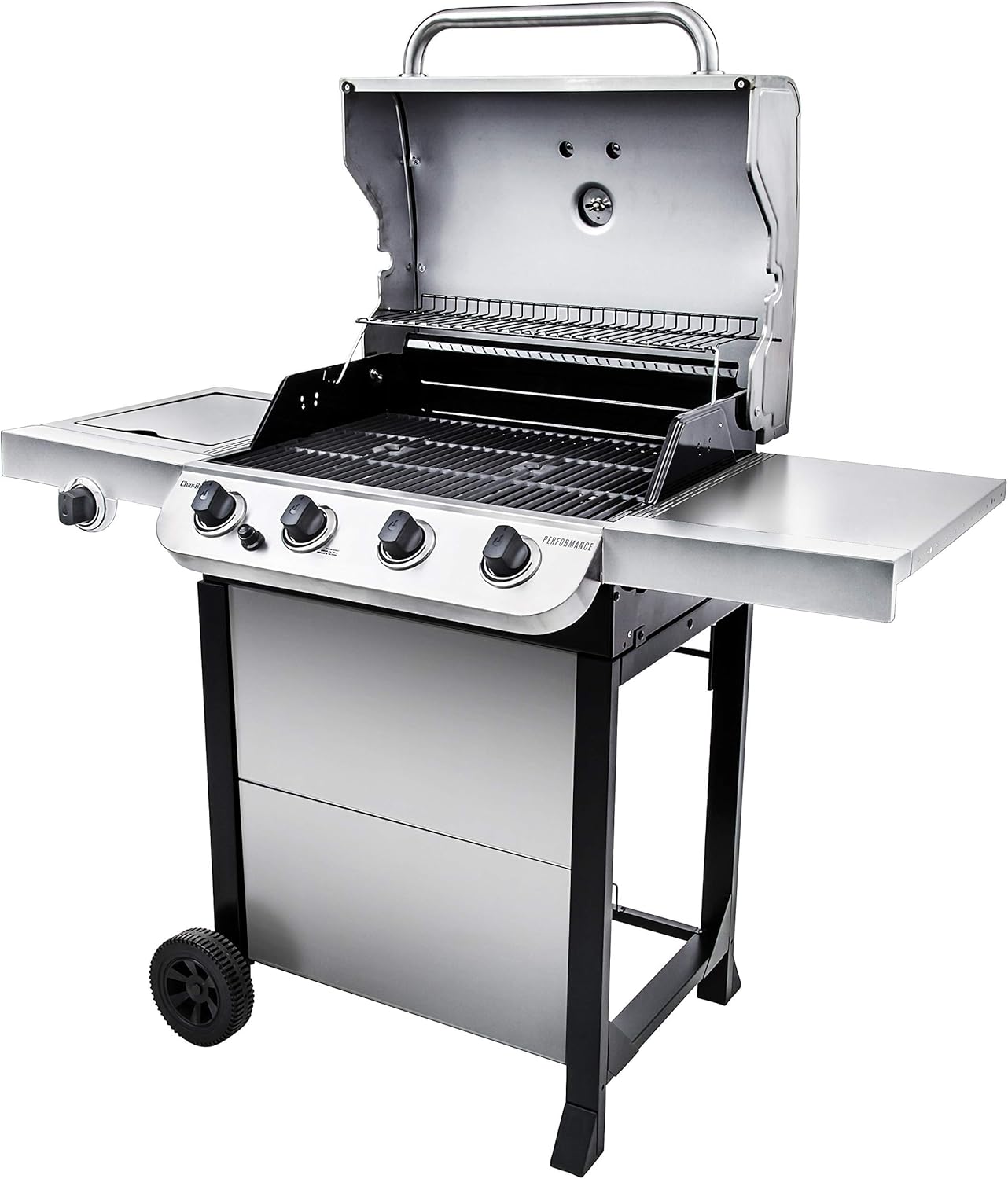 Char-Broil Performance Series 4-Burner Propane Gas Grill with Side Burner Cart (463377319) and Char-Broil 3-4 Burner Performance Grill Cover