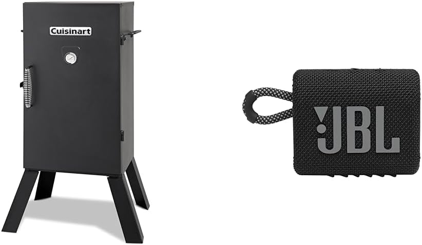 Cuisinart COS-330 Vertical Electric Smoker, Three Removable Smoking Shelves  JBL Go 3: Portable Speaker with Bluetooth, Built-in Battery, Waterproof and Dustproof Feature - Black