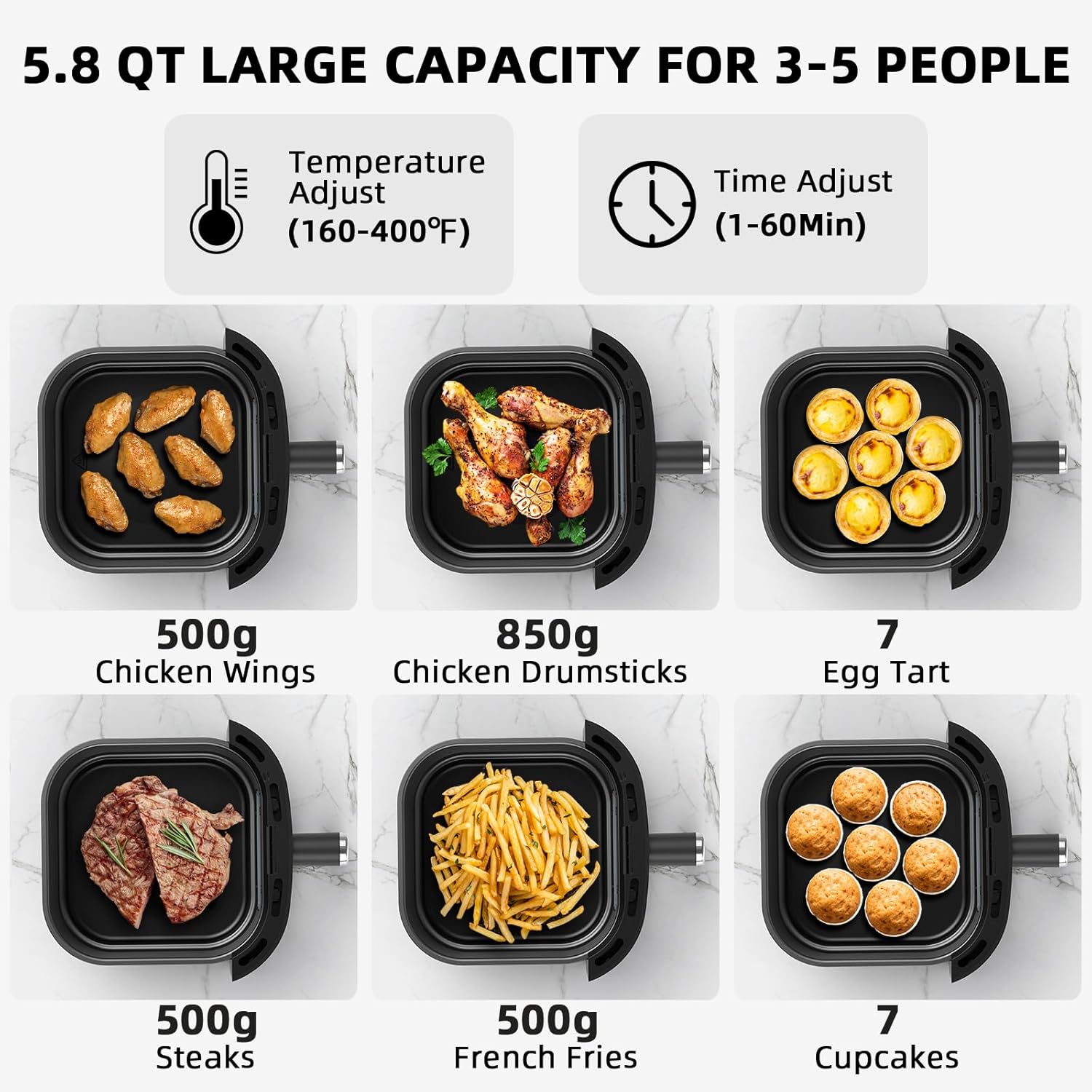 Digital Touchscreen 6 in 1 Air fryer Oven, 1600W 5.8Quart Capacity can Air Fry, Roast, Reheat with Visible Window, Nonstick Basket and Crisper Plate.Oil Less Electric Cooker, Perfect for Busy Families
