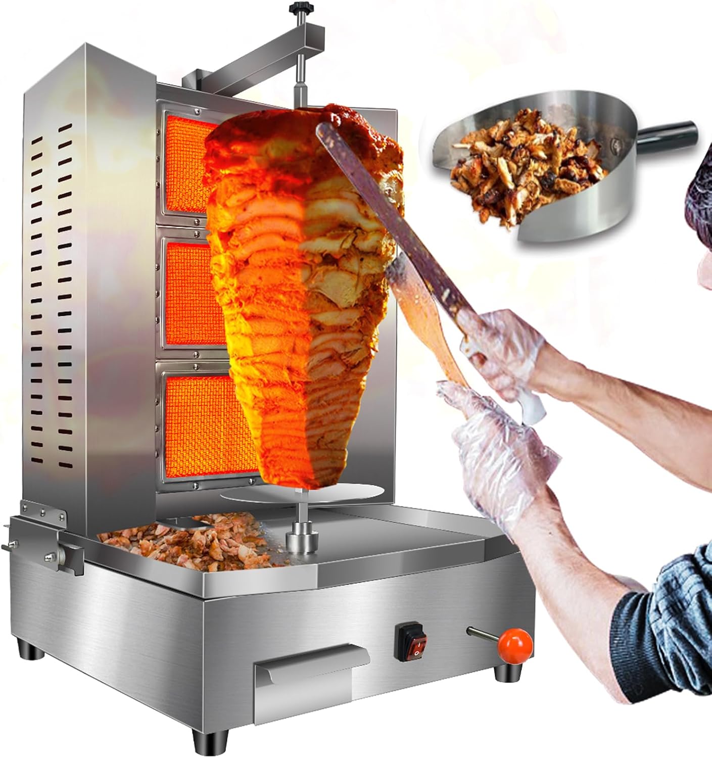 Shawarma Machine 3 Burners Shawarma Grill Machine Propane Doner Kebab Machine with Vertical Rotisserie Meat Catcher for Kitchen Shawarma Machine 3 Burners Shawarma Grill Machine Propane Doner Kebab Machine with Vertical Rotisserie Meat Catcher for Kitchen