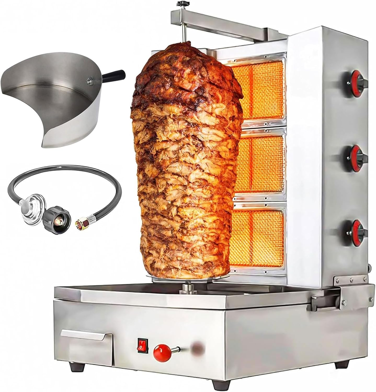 Shawarma Machine 3 Burners Shawarma Grill Machine Propane Doner Kebab Machine with Vertical Rotisserie Meat Catcher for Kitchen Shawarma Machine 3 Burners Shawarma Grill Machine Propane Doner Kebab Machine with Vertical Rotisserie Meat Catcher for Kitchen