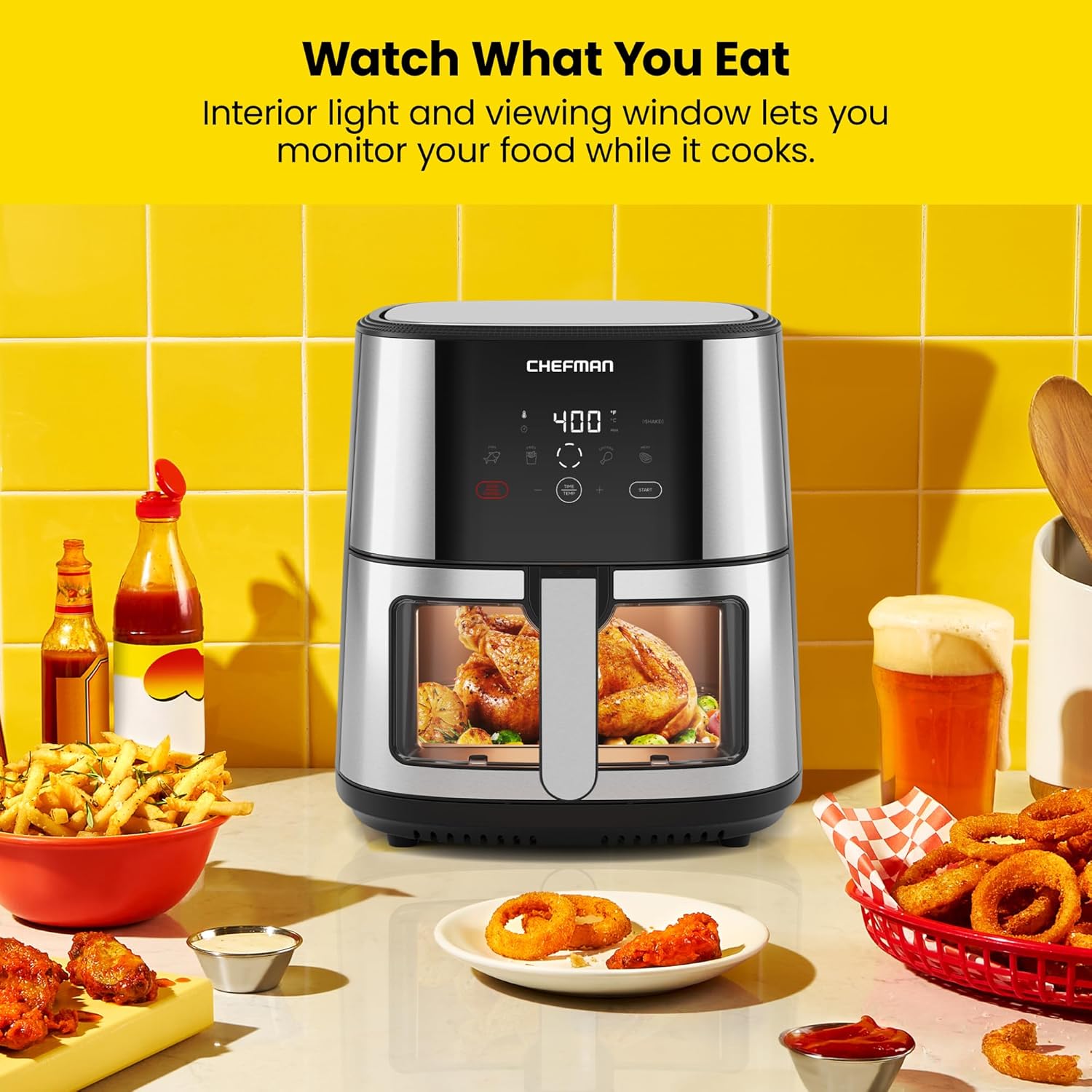 CHEFMAN Easy-View Air Fryer – Qt Family Size with Viewing Window, One-Touch Digital Control with Presets, Nonstick  Dishwasher Safe, Broil, Roast, Dehydrate, Bake, Auto-Shutoff, Stainless Steel
