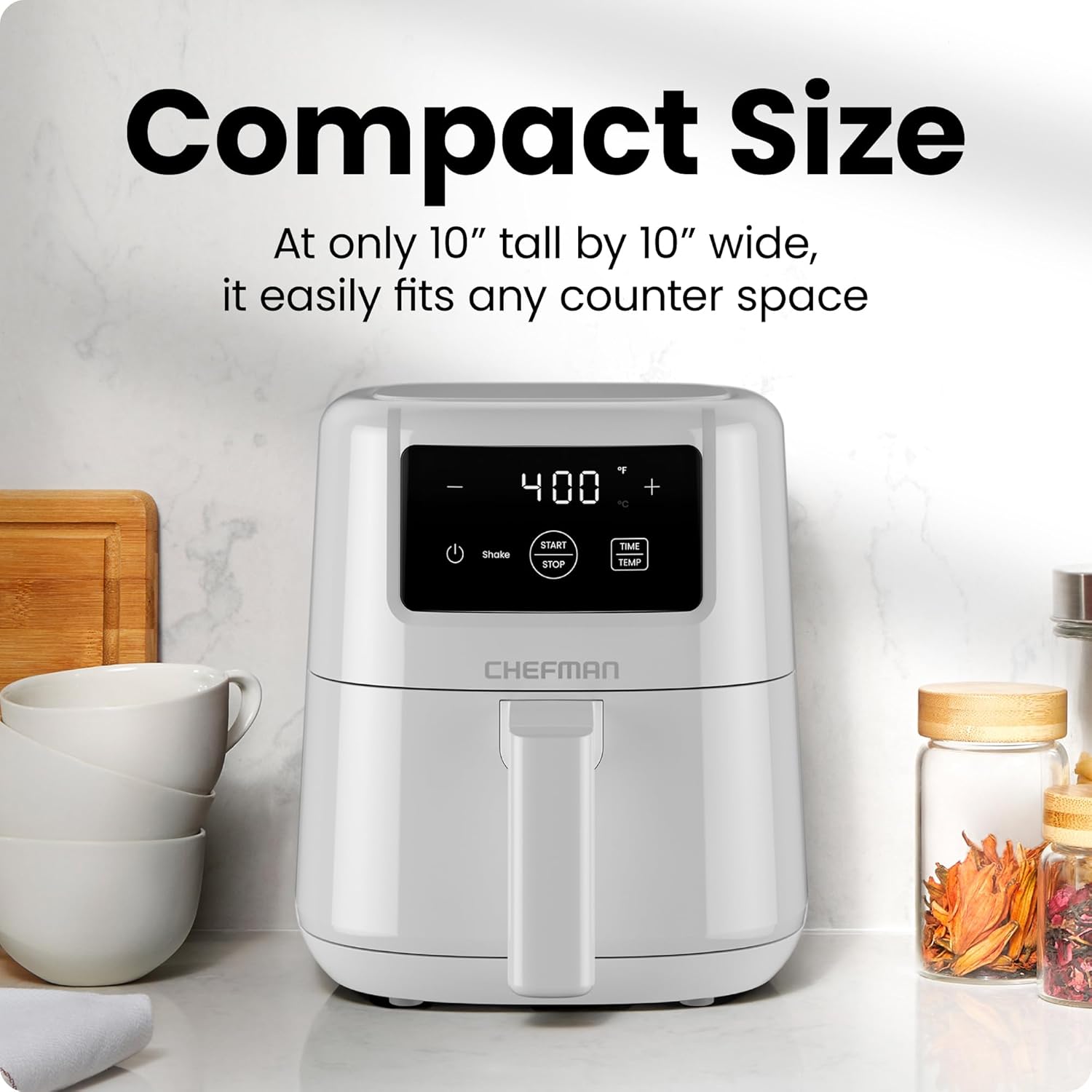 CHEFMAN Qt Mini Air Fryer – Digital Space-Saving Compact Air Fryer with Nonstick and Dishwasher Safe Basket, Quick  Easy Meals in Minutes, Features Digital Timer and Shake Reminder – White