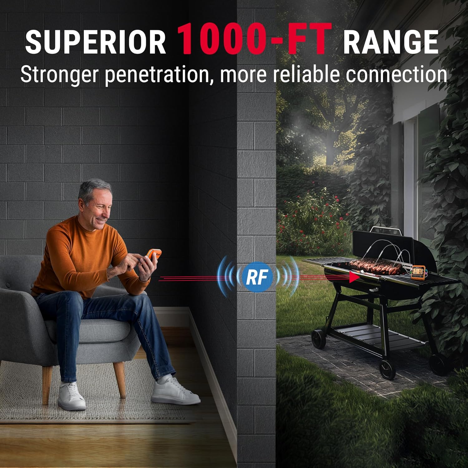 TempPro TP829 1000ft Wireless Meat Thermometer Digital for Grilling and Smoking, Meat Probes Grill Thermometer for Outside Grill, BBQ Thermometer for Cooking Food Temperature (Previously ThermoPro)