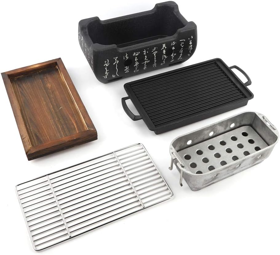 Yakitori Charcoal Grill,Cast Iron Hibachi Charcoal Grill,Yakitori Grill Charcoal Japanese Charcoal Grill - Rectangular Furnace,Barbecue Alcohol Stove