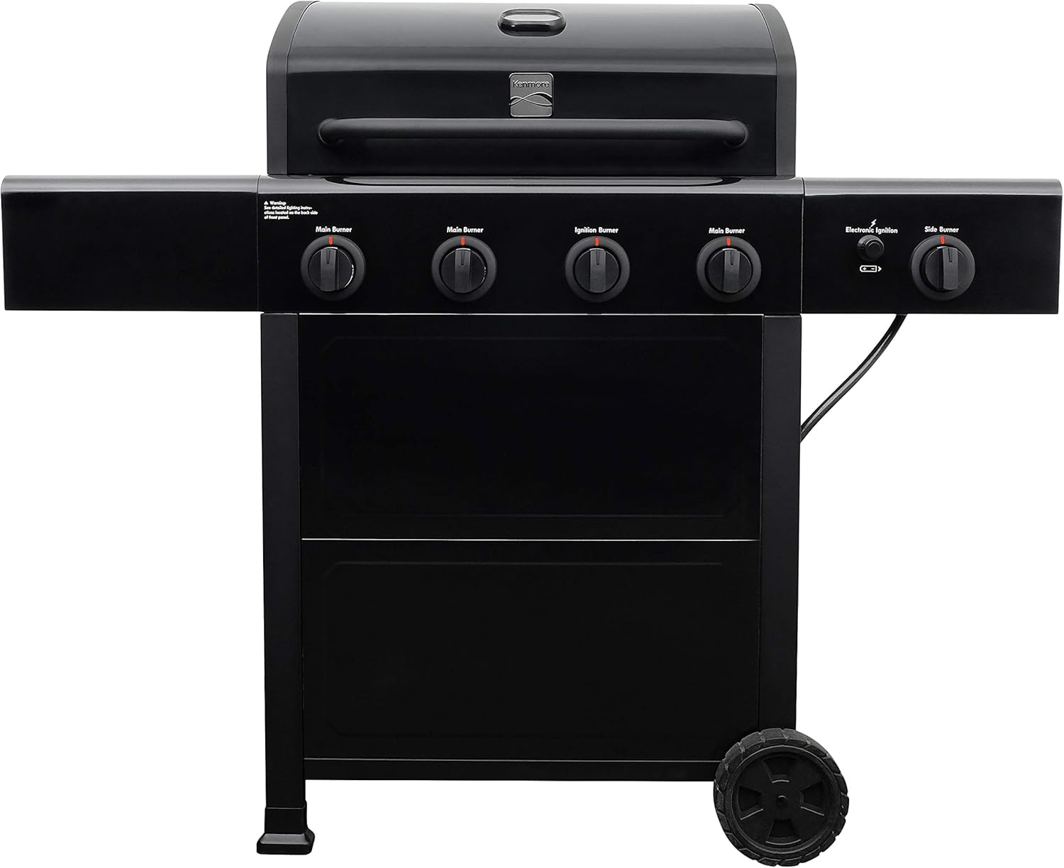 Kenmore 4-Burner Gas Grill with Side Burner, Outdoor BBQ Grill, Propane Gas Grill, Cast Iron Cooking Grates, Electronic Ignition, Warming Rack, Open Cart Design, BTUs, Stainless Steel