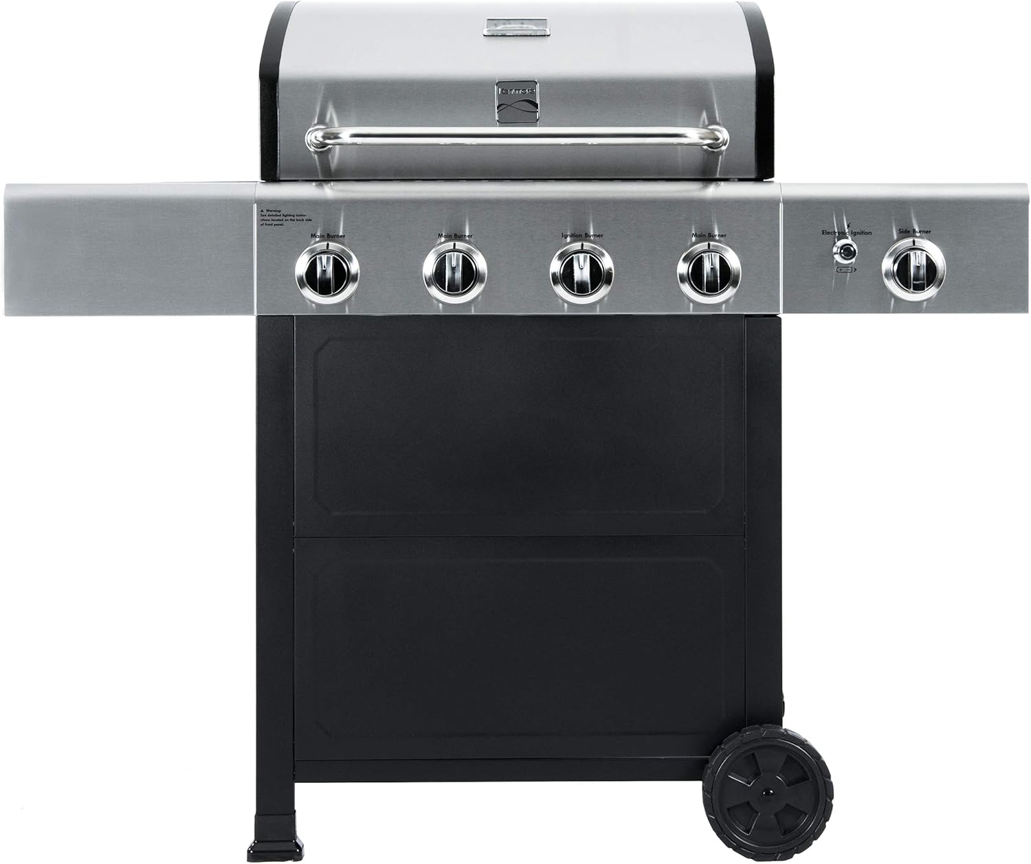 Kenmore 4-Burner Gas Grill with Side Burner, Outdoor BBQ Grill, Propane Gas Grill, Cast Iron Cooking Grates, Electronic Ignition, Warming Rack, Open Cart Design, BTUs, Stainless Steel